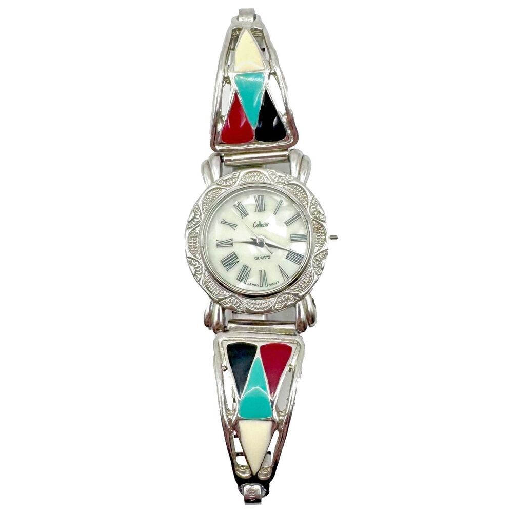 Ladies Collezio 25mm Watch Broken for parts/repair Silver Tone and Enamel Chrono